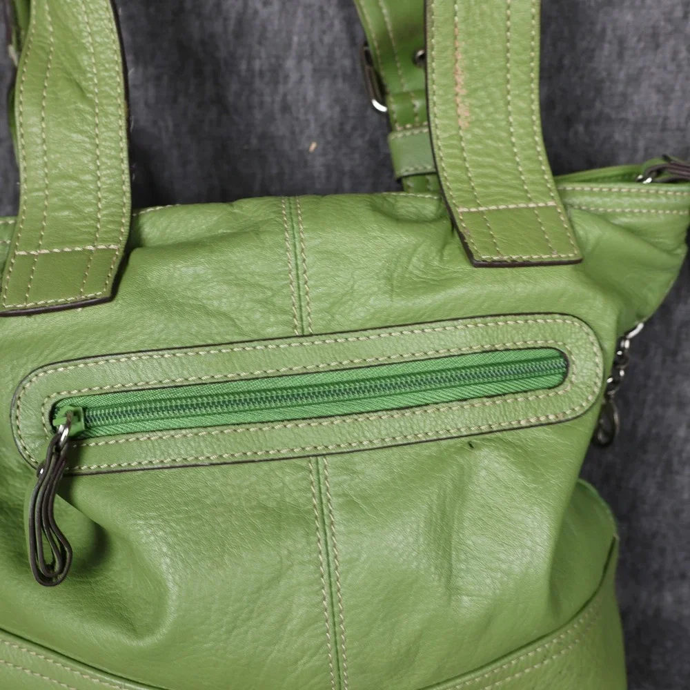 Franco Sarto Shoulder Bag Womens Medium Green Leather Buckle Zip Pockets Charm